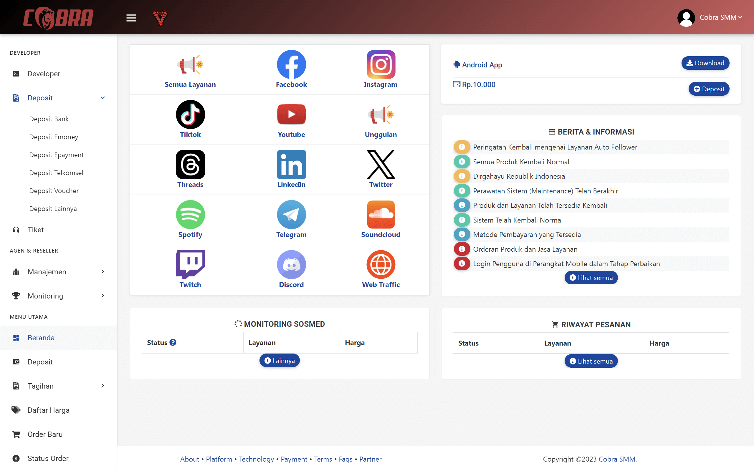Web Panel Cobra SMM (Platform API Momo Panel)
