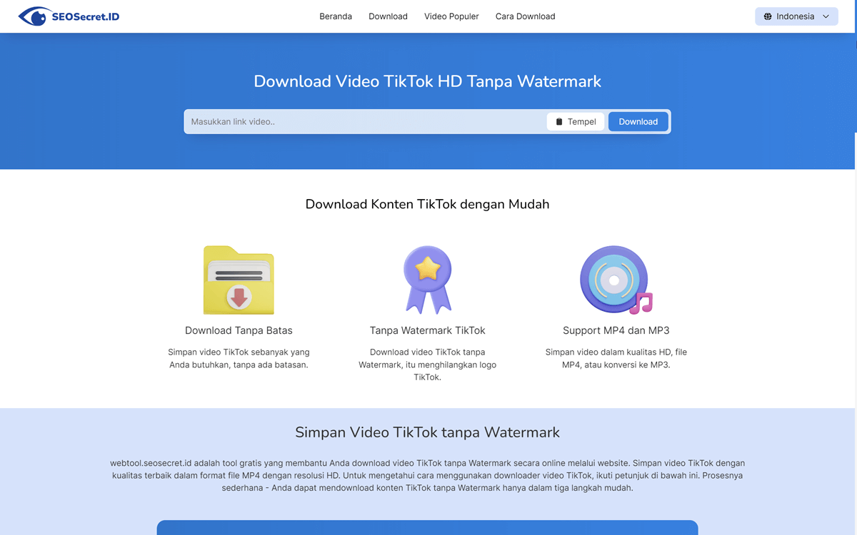 Web Downloader Video TikTok HD Tanpa Watermark